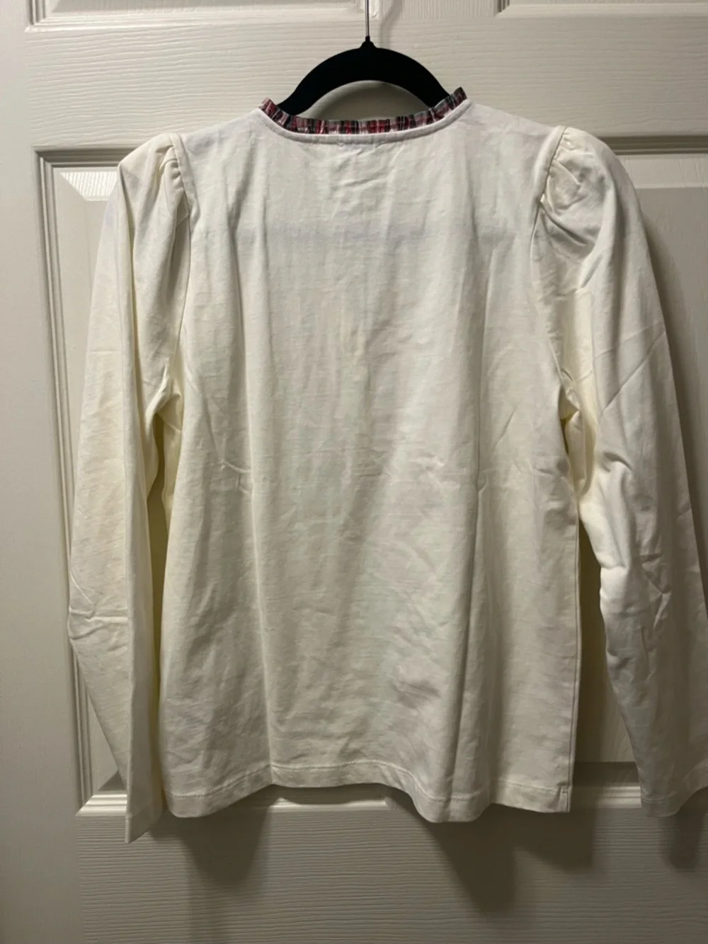 J. Crew Women’s Cream Long-Sleeve‎ Henley with Red Plaid Ruffle Trim Size Sm NWT